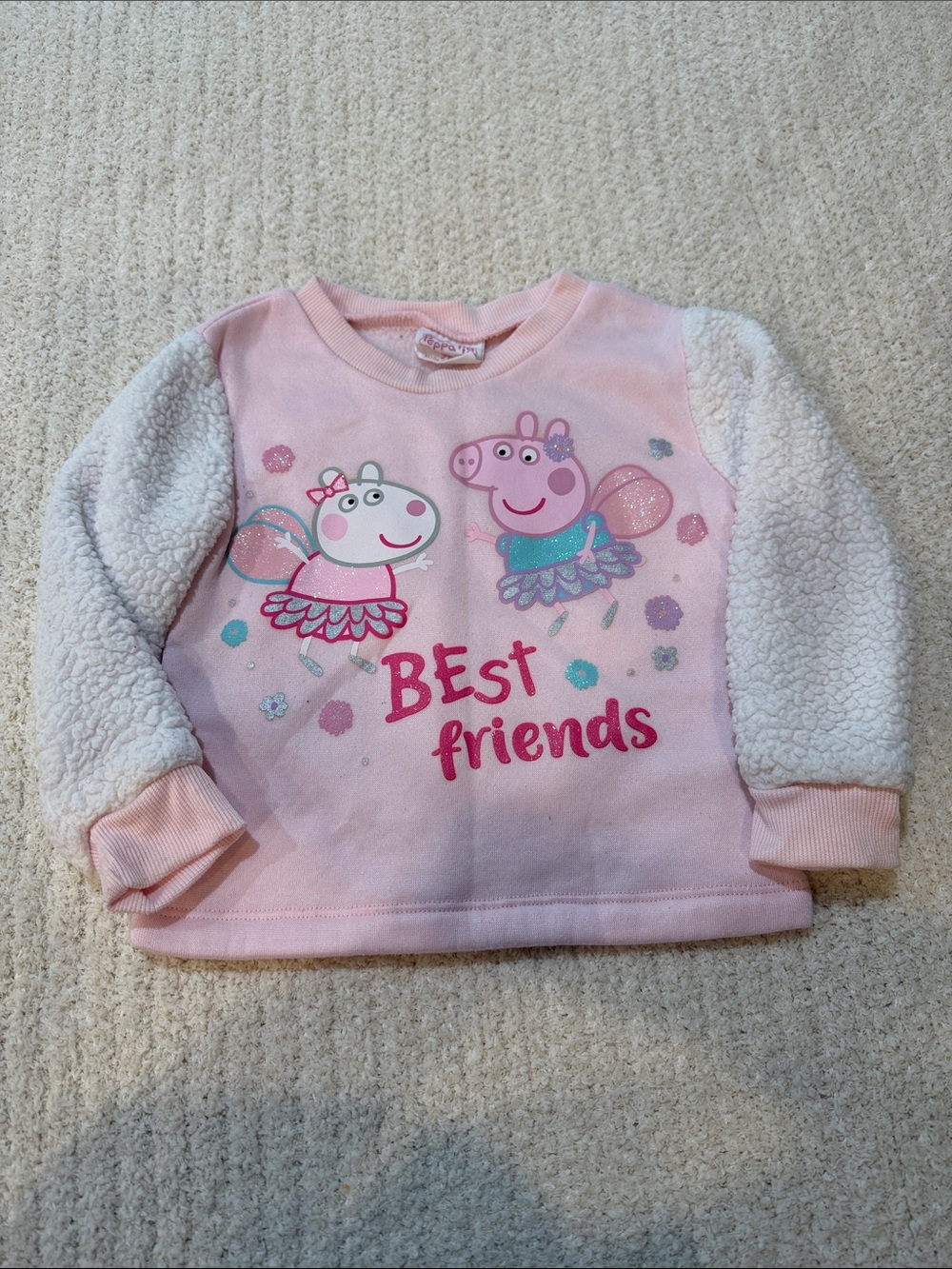 Peppa Pig Pink 'Best Friends' Sweatshirt with Cream Sherpa Sleeves